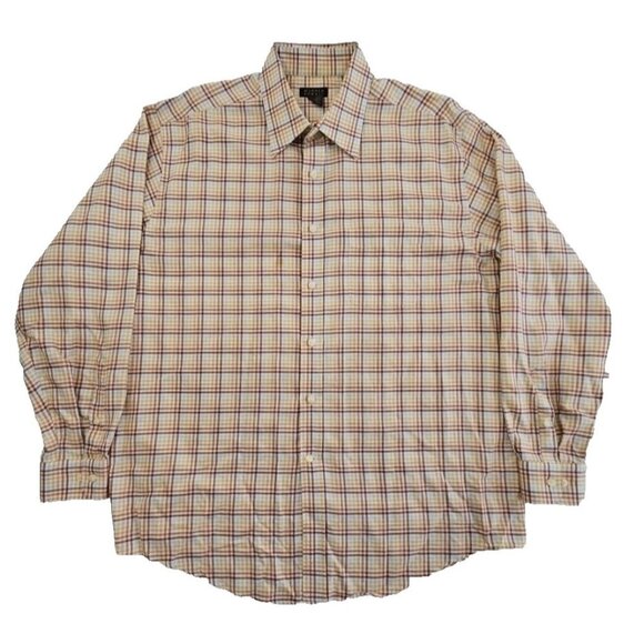 Harold Powell Shirt Men's XL Button Down Long Sleeve Brown Plaid EUC LN Cotton - Picture 1 of 14